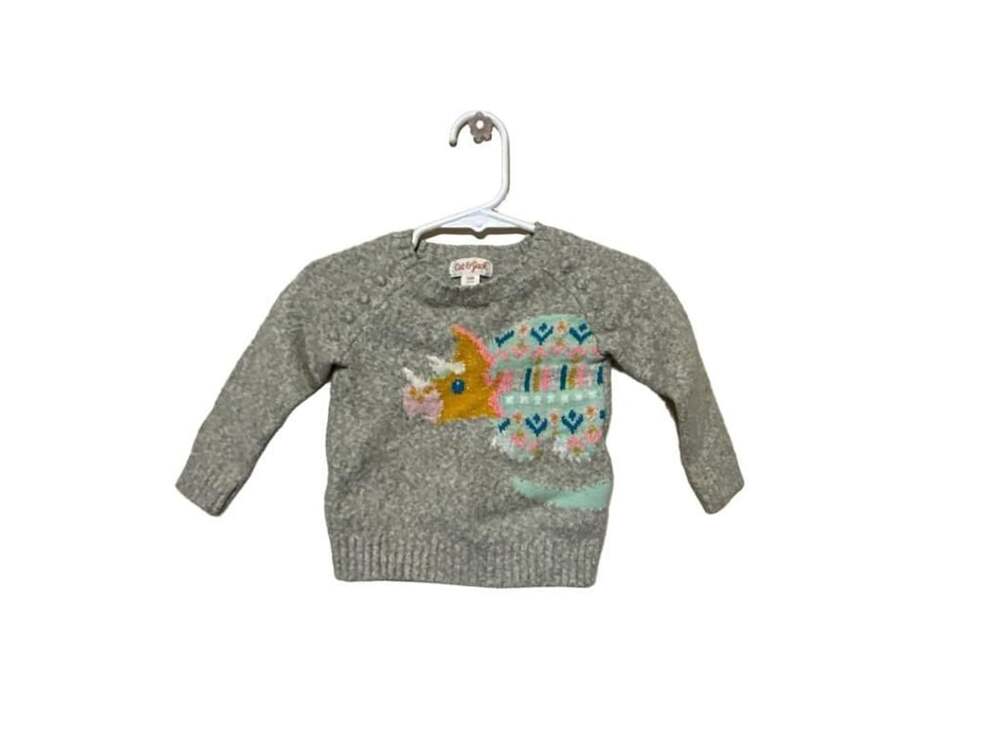 Cat & Jack Gray Triceratops Dinosaur Sequin Knit Sweater Size 12M
